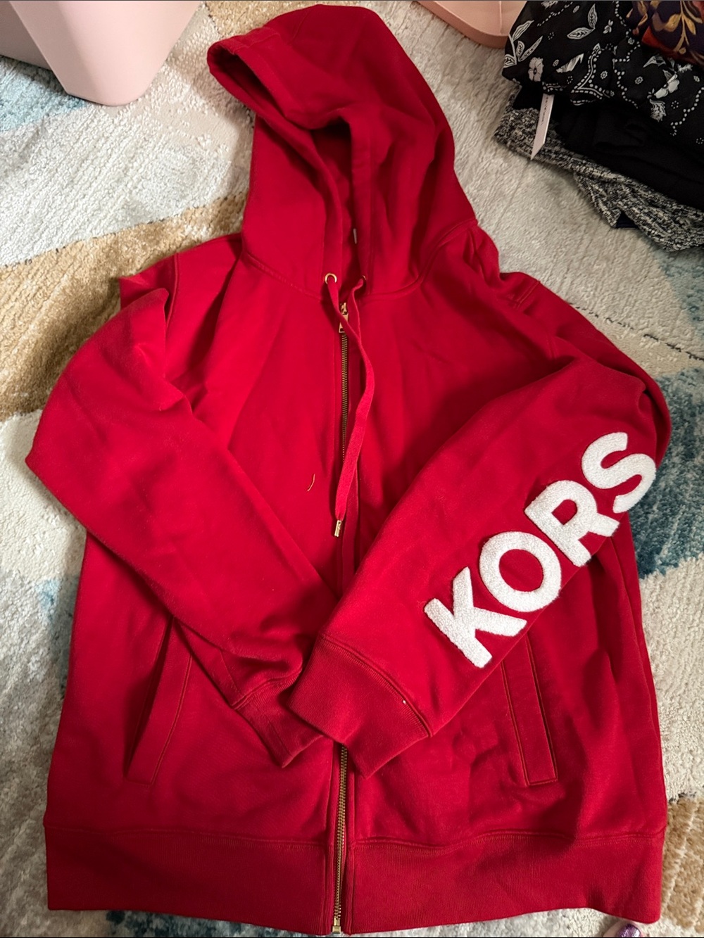 Michael Kors Red Hoodie with White KORS Sleeve Lettering